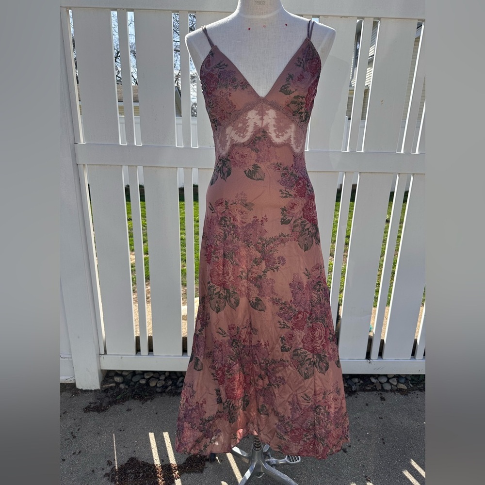 Vintage Floral Midi Dress - Pink and Purple
